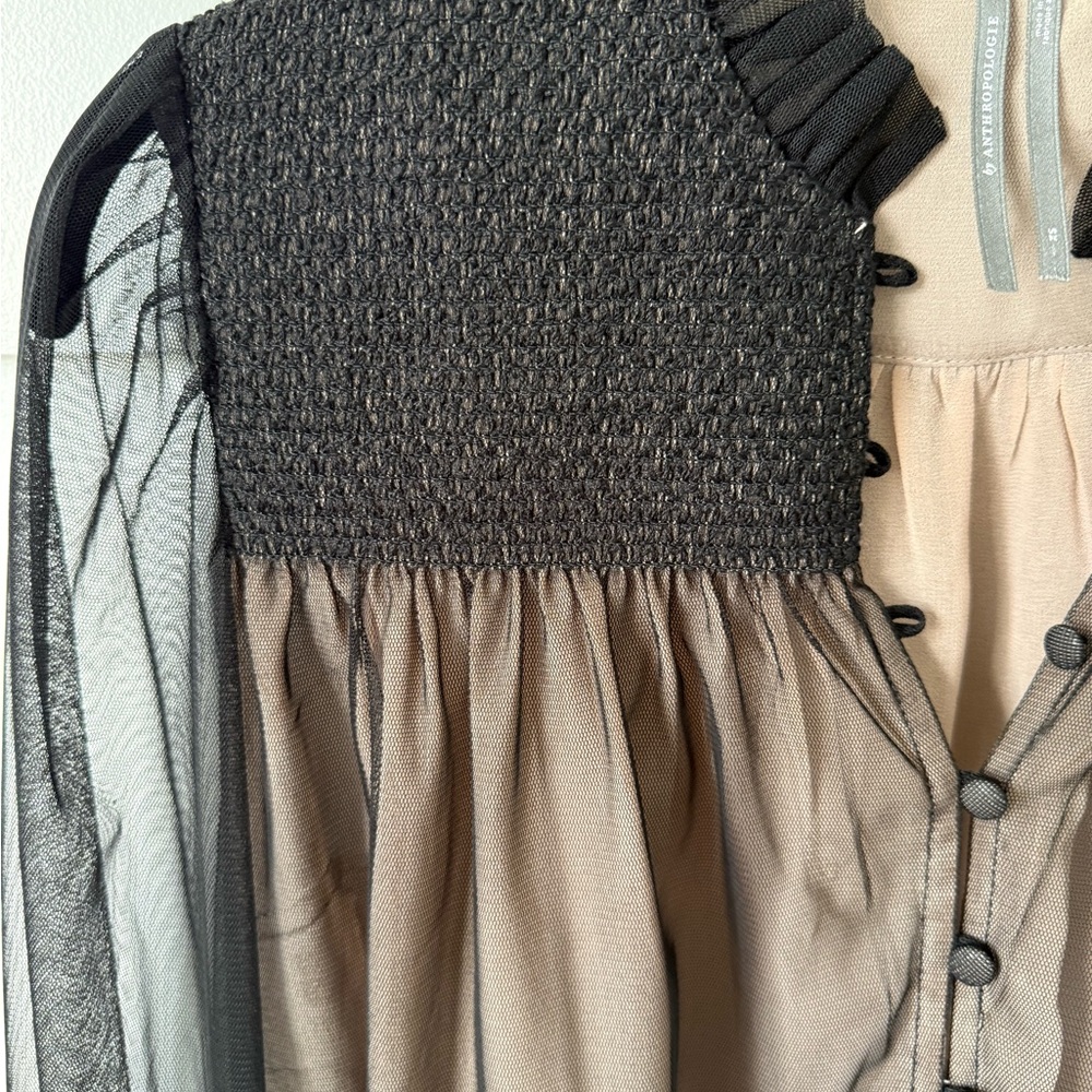 Anthropologie Layered Tulle Puff-Sleeve Lace Blouse - Picture 4 of 6
